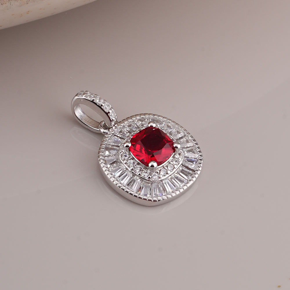 Red Crystal Halo 925 Sterling Silver Pendant Earring Set