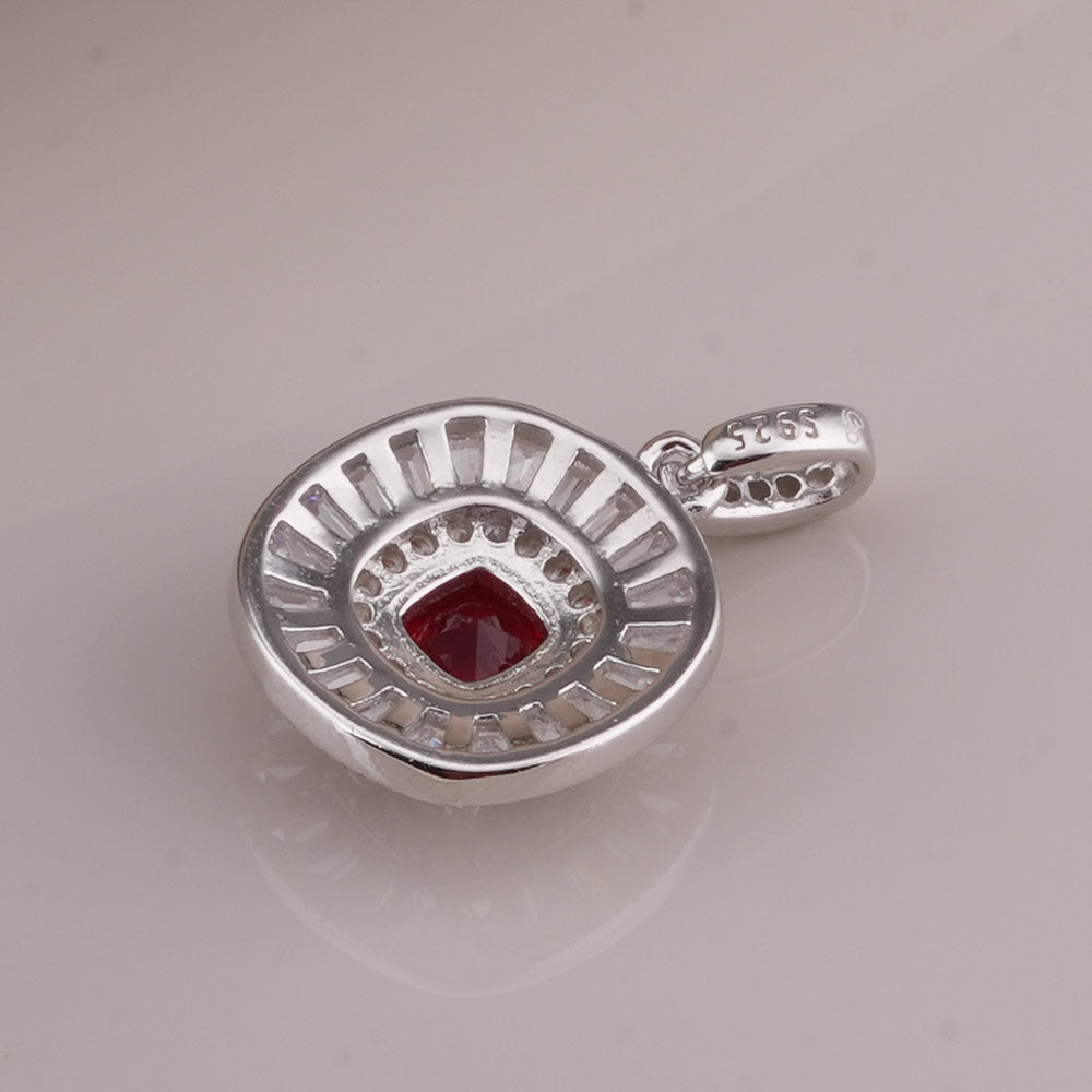 Red Crystal Halo 925 Sterling Silver Pendant Earring Set