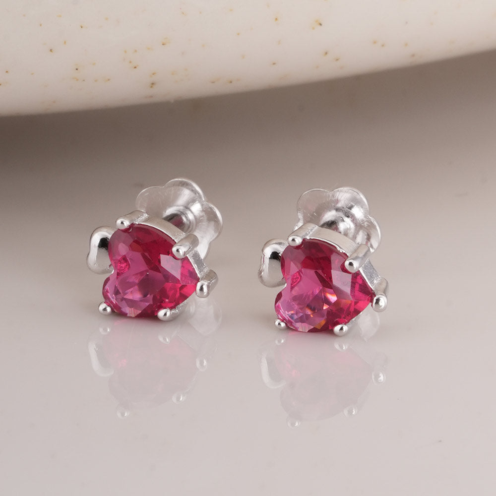 Red Heart 925 Sterling Silver Pendant Earrings Set