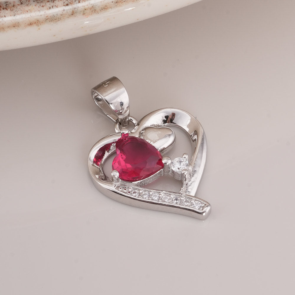 Red Heart 925 Sterling Silver Pendant Earrings Set