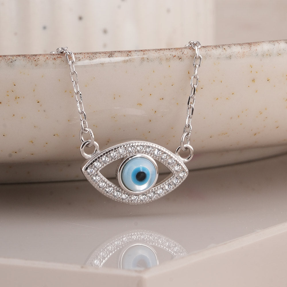 Minimalist Evil Eye 925 Sterling Silver Necklace