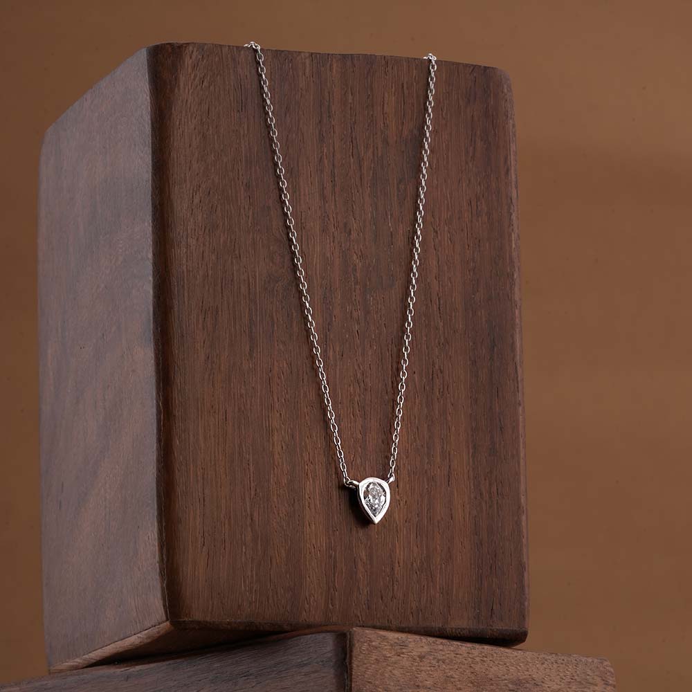 Solitaire Pear 925 Sterling Silver Necklace