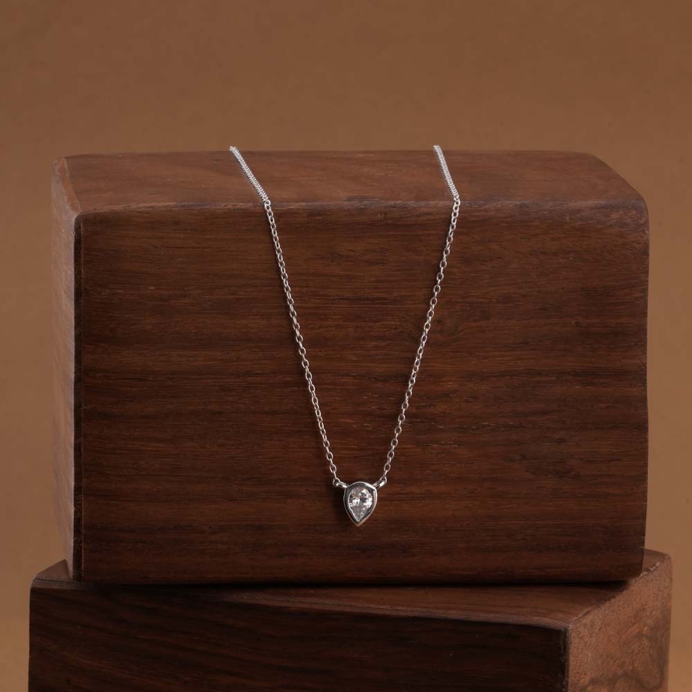 Solitaire Pear 925 Sterling Silver Necklace