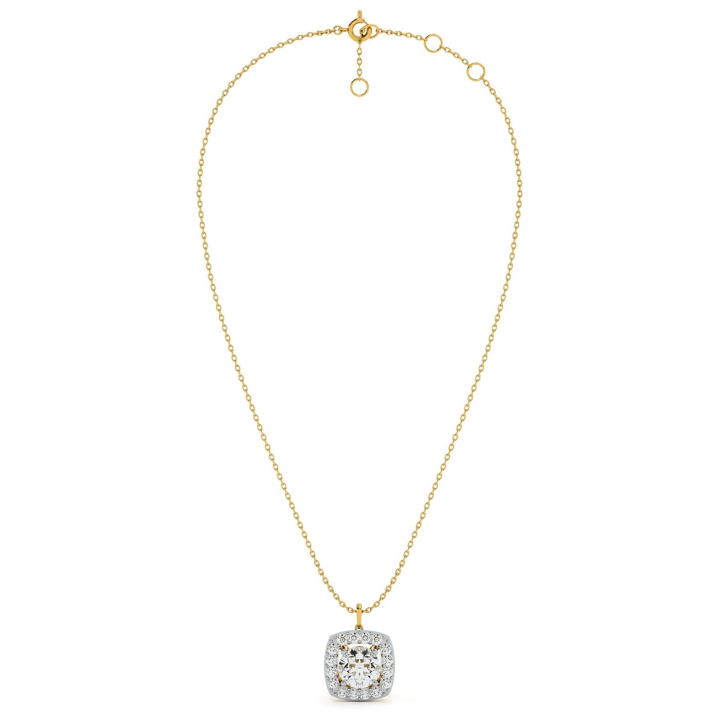 Square Cluster 9KT Gold Lab Grown Diamond Necklace