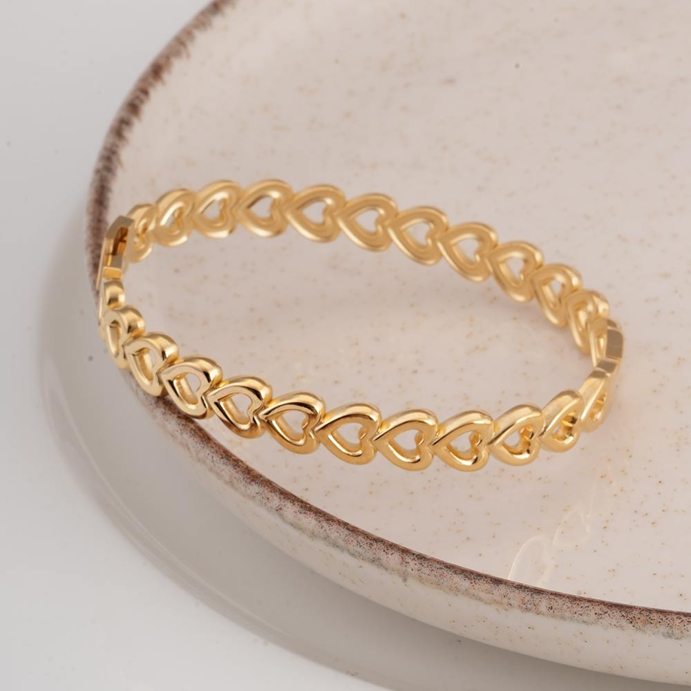 Gold Heart Bangle Bracelet