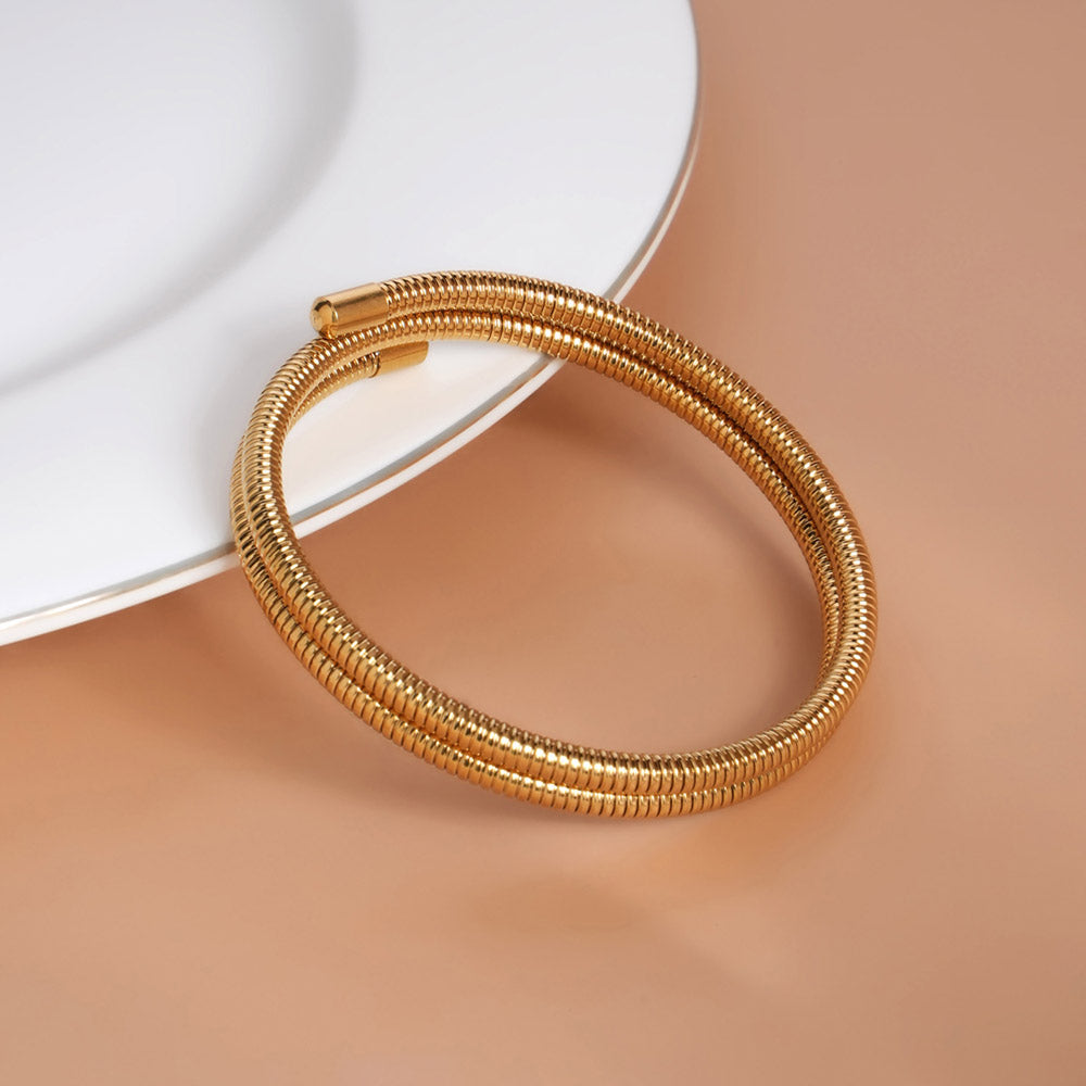 Ribbed Gold Coiled Bangle Bracelet