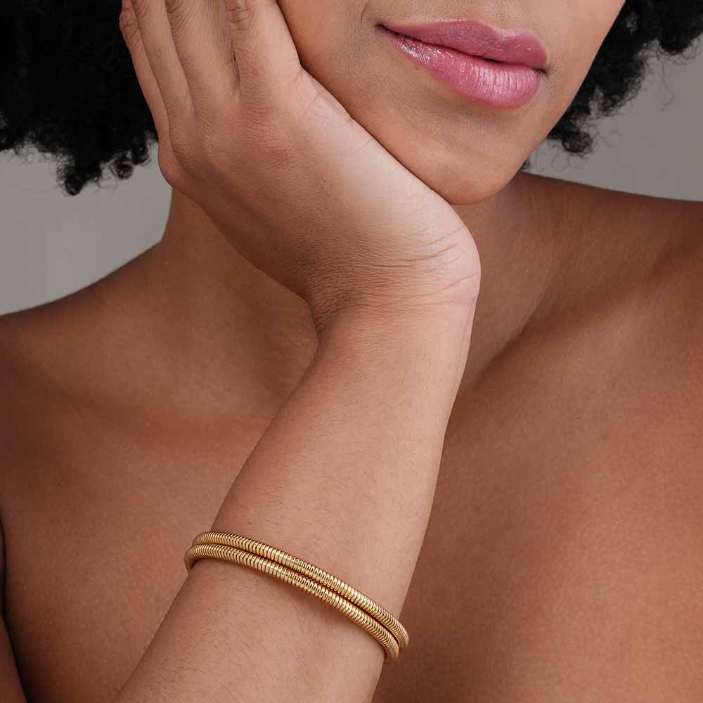 Ribbed Gold Coiled Bangle Bracelet
