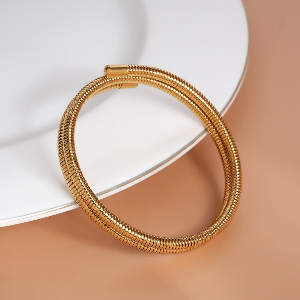 Ribbed Gold Coiled Bangle Bracelet
