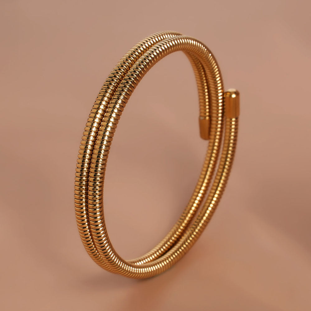 Ribbed Gold Coiled Bangle Bracelet
