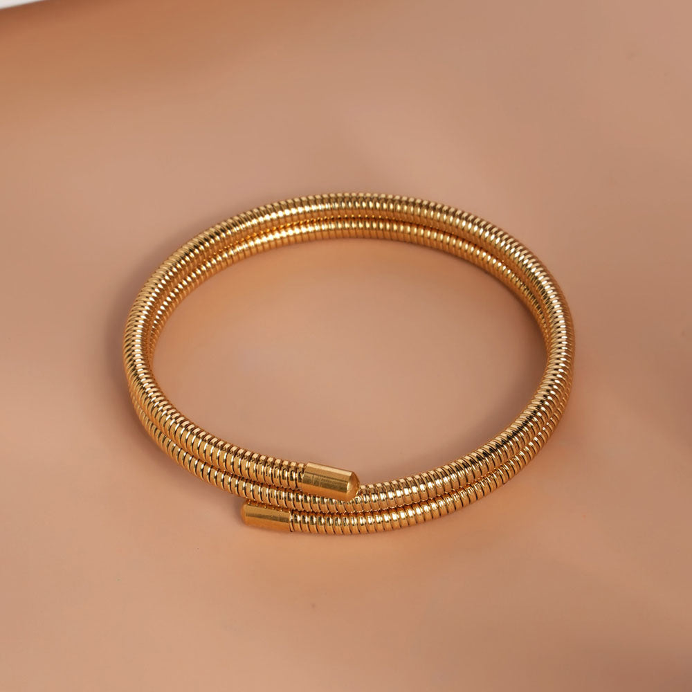 Ribbed Gold Coiled Bangle Bracelet