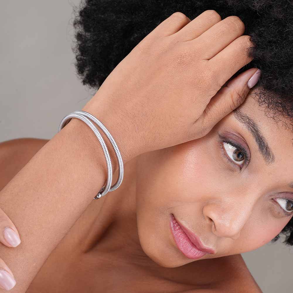 Ribbed Silver Coiled Bangle Bracelet