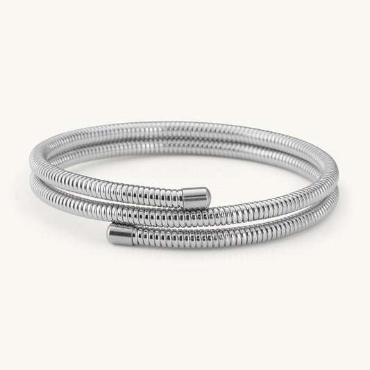 Ribbed Silver Coiled Bangle Bracelet
