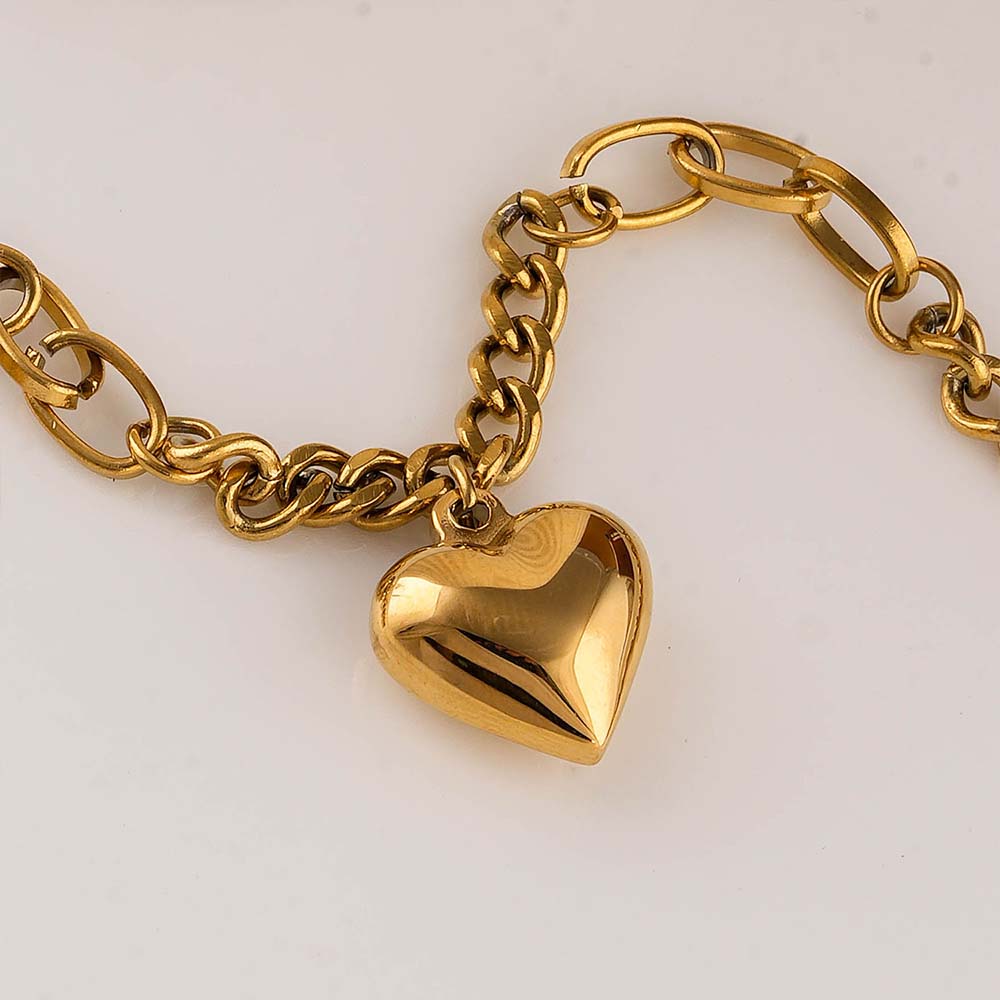 Chunky Chain Heart Charm Bracelet