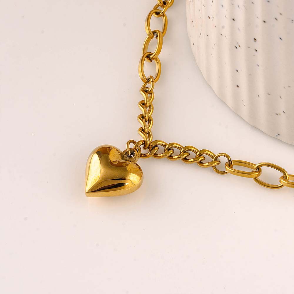 Chunky Chain Heart Charm Bracelet