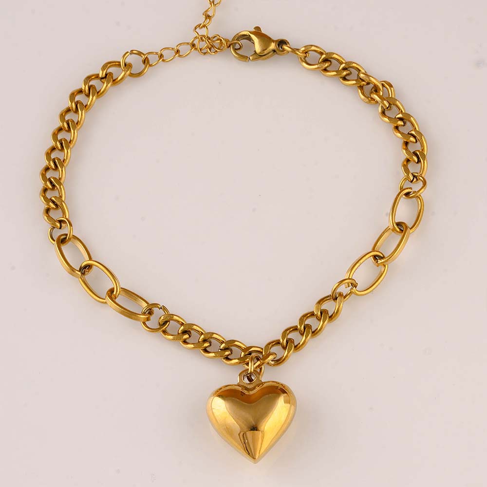 Chunky Chain Heart Charm Bracelet