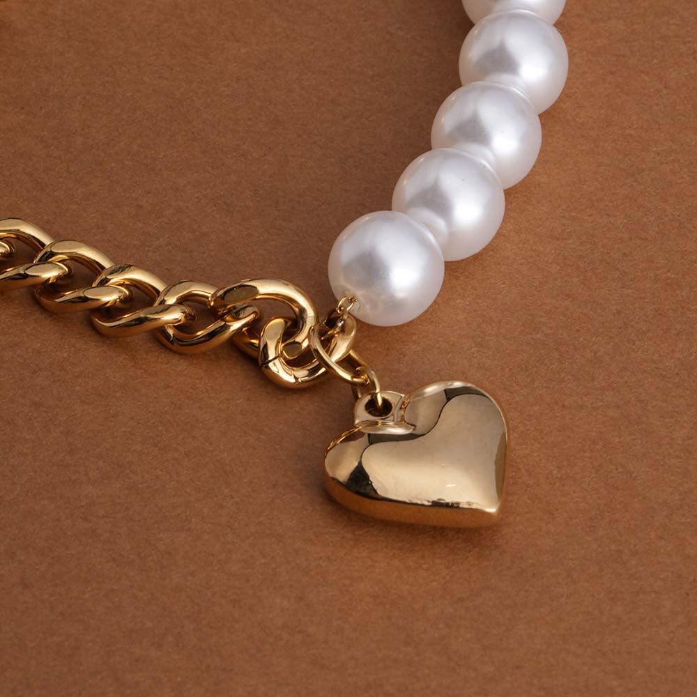 Pearl & Chain Link Heart Bracelet