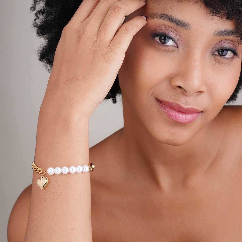 Pearl & Chain Link Heart Bracelet