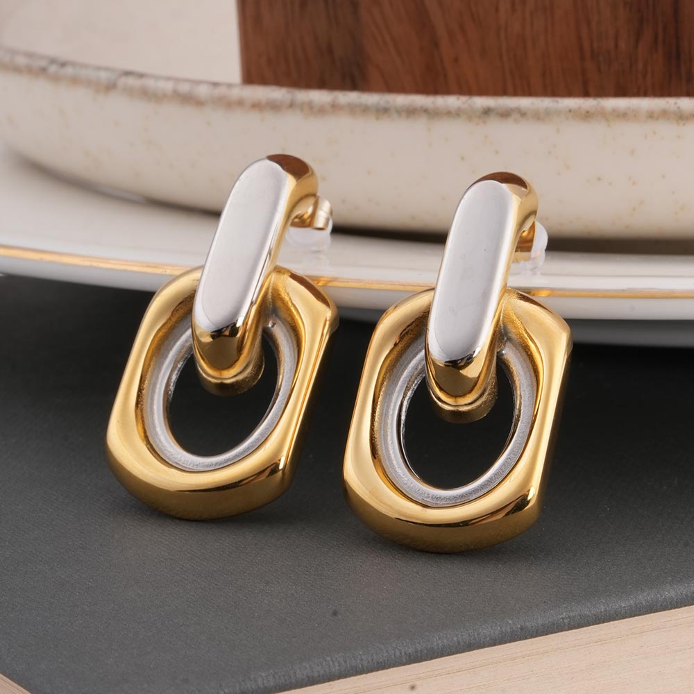 Two-Tone Link Drop Earrings
