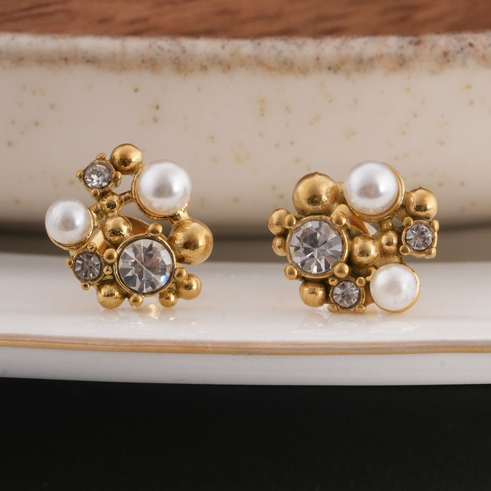 Vintage Style Pearl and Crystal Studs