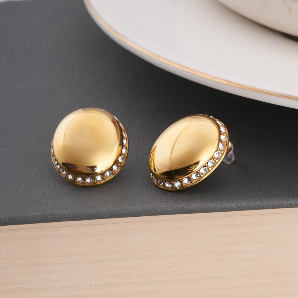 Oval Gold Earrings with Crystals