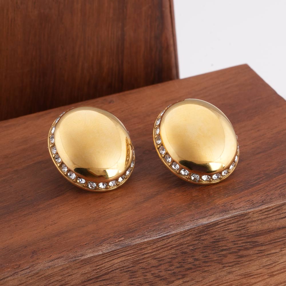 Oval Gold Earrings with Crystals
