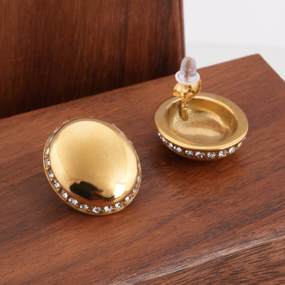 Oval Gold Earrings with Crystals