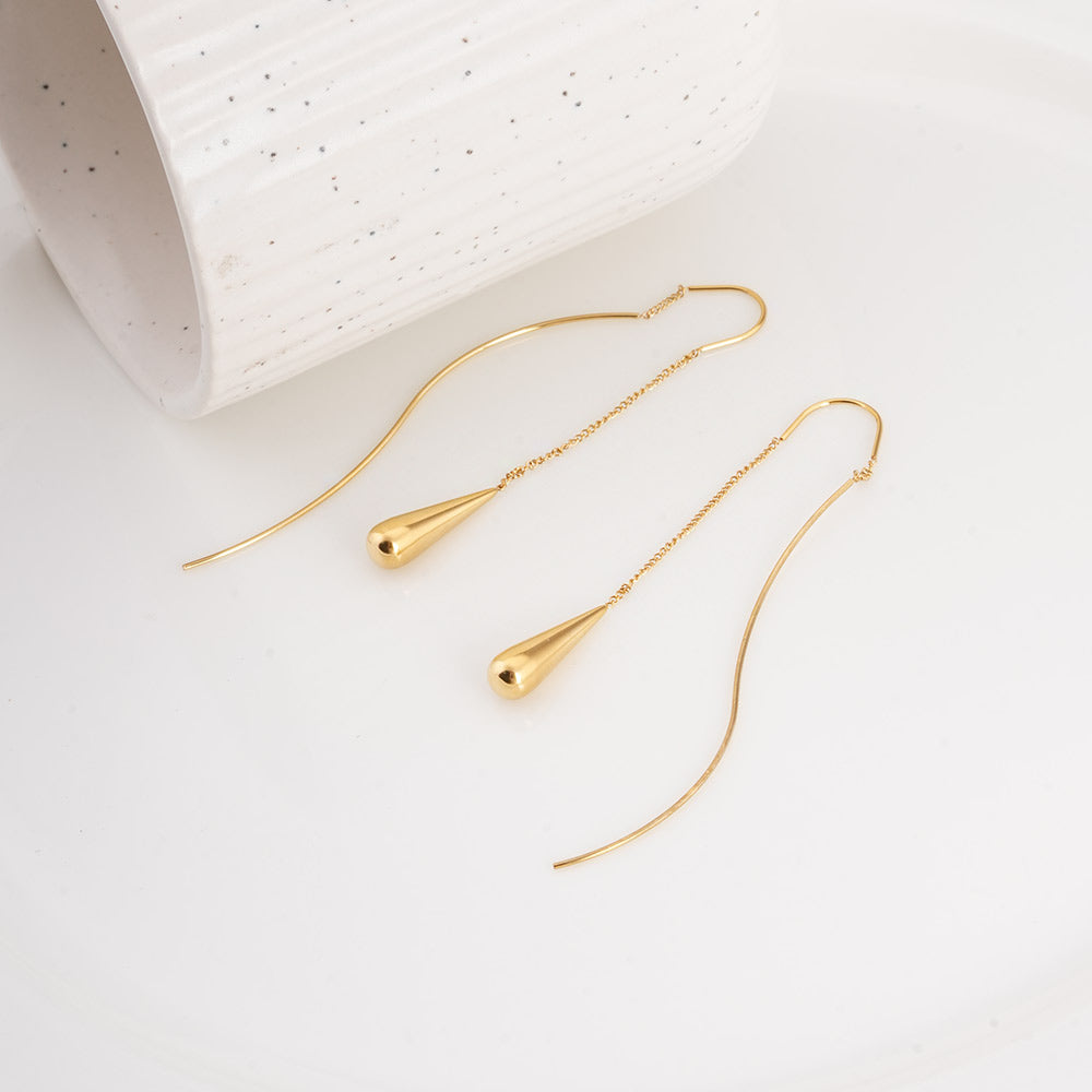 Gold Water Drop Tassel Earrings