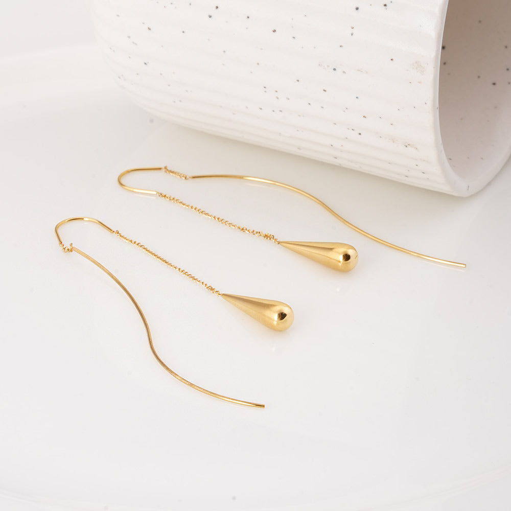 Gold Water Drop Tassel Earrings