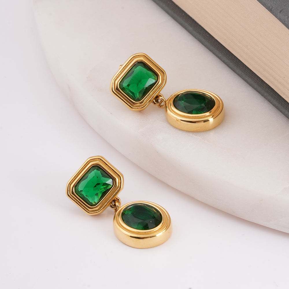 Green Gemstone Drop Earrings