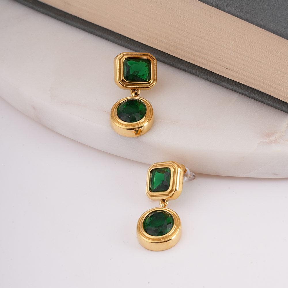 Green Gemstone Drop Earrings