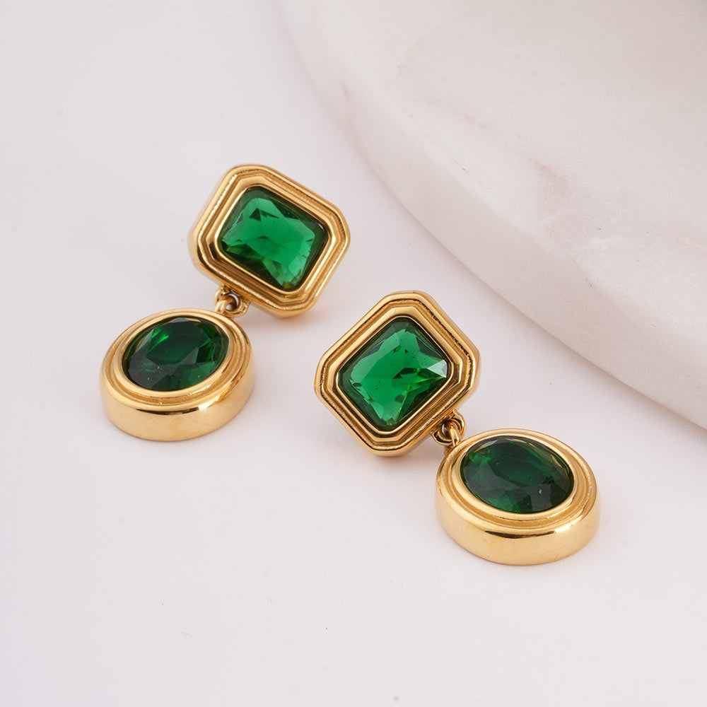 Green Gemstone Drop Earrings