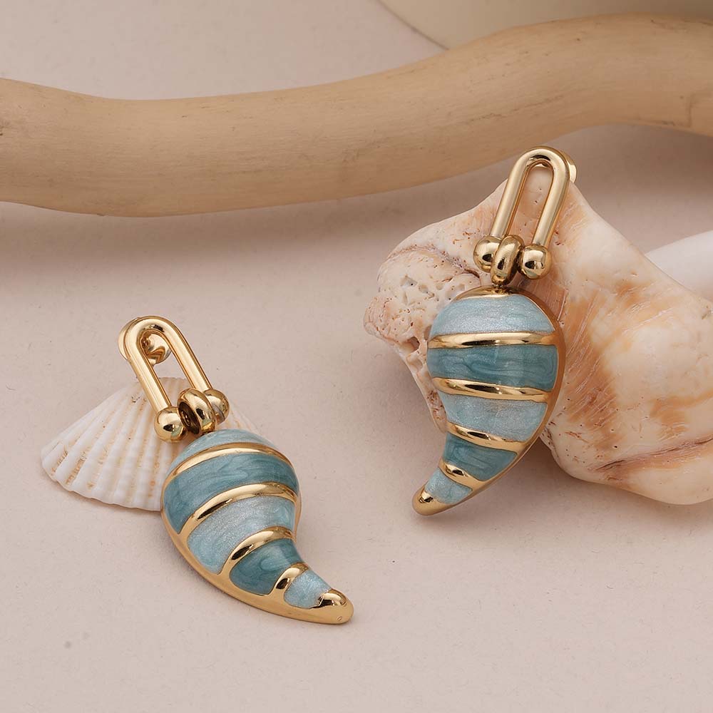 Elegant Gold and Blue Swirl Dangling Earrings