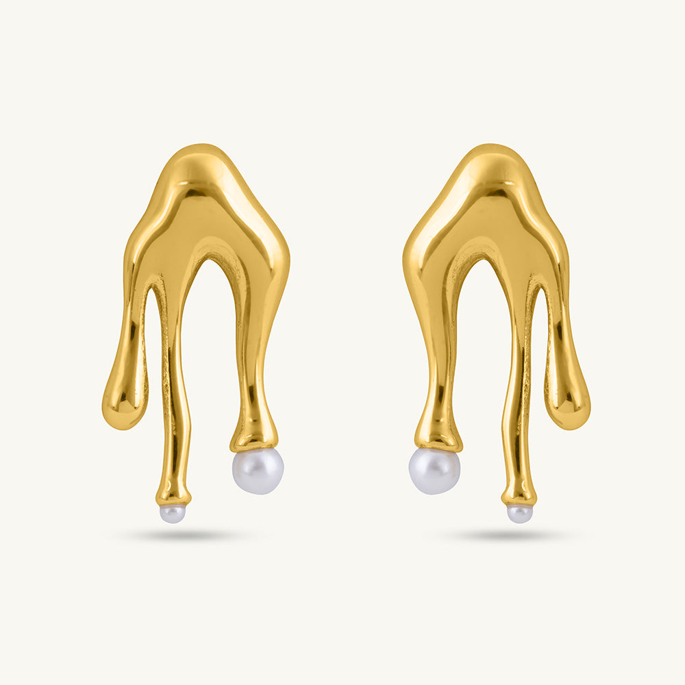 Golden Drip Pearl Earrings