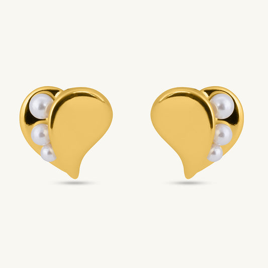 Gilded Heart Pearl Earrings