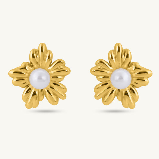 Golden Bloom Pearl Earrings