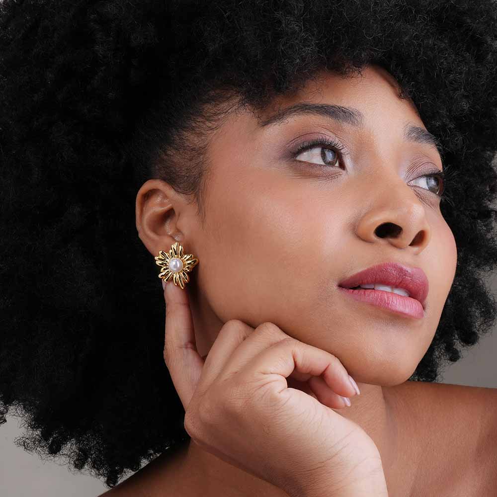 Golden Bloom Pearl Earrings