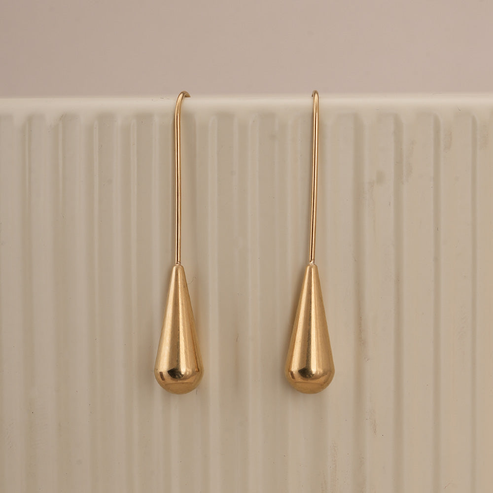 Long Gold Teardrop Drop Earrings