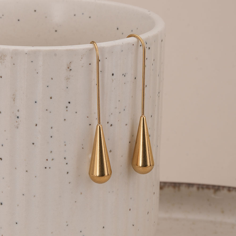 Long Gold Teardrop Drop Earrings