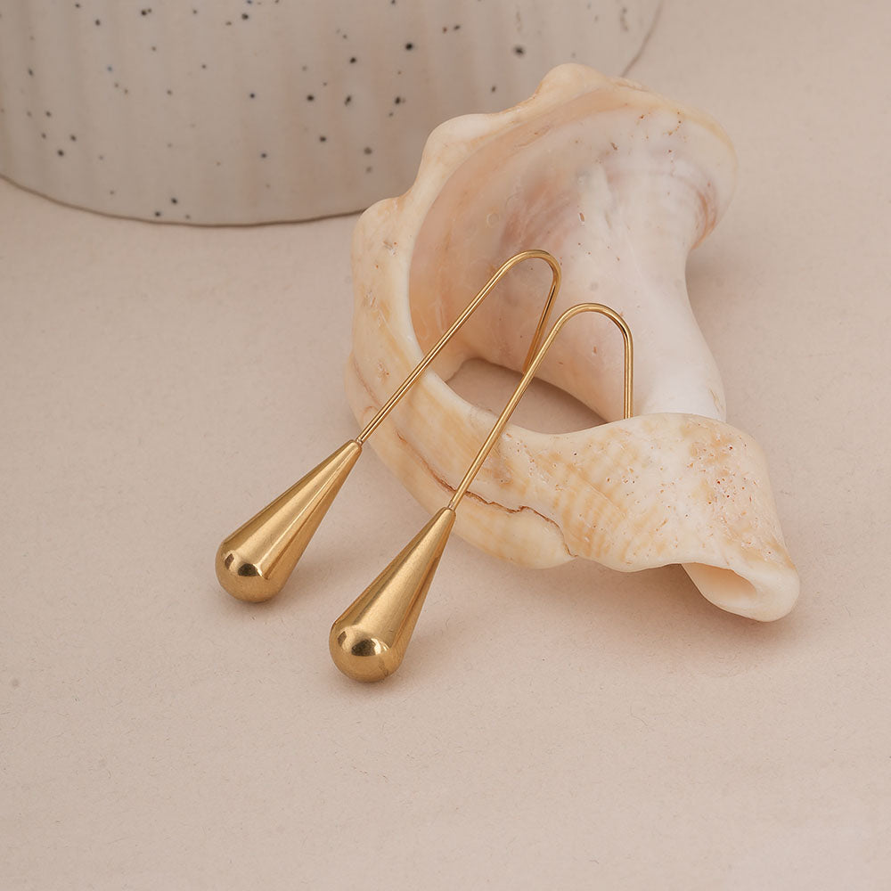 Long Gold Teardrop Drop Earrings