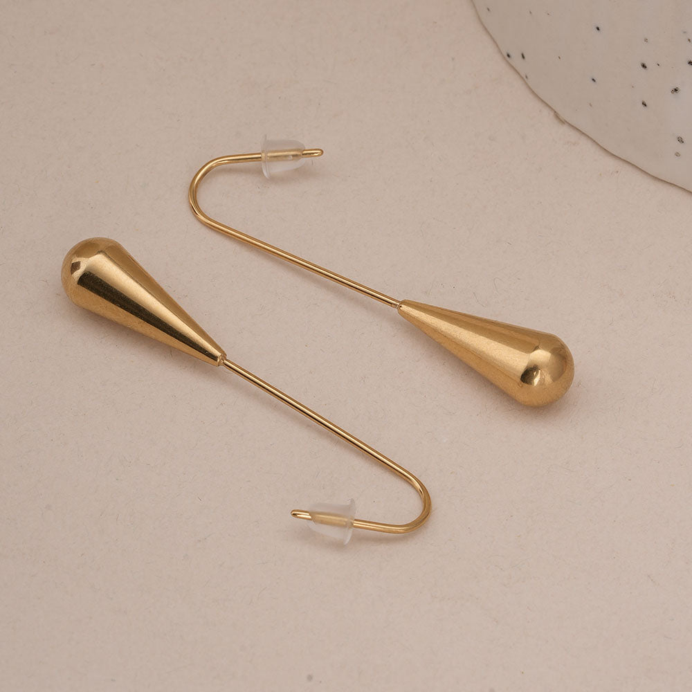 Long Gold Teardrop Drop Earrings
