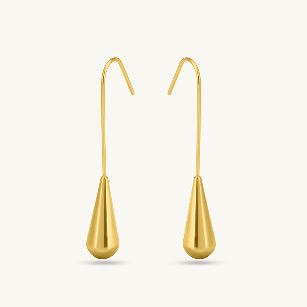 Long Gold Teardrop Drop Earrings