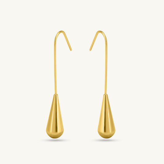 Long Gold Teardrop Drop Earrings
