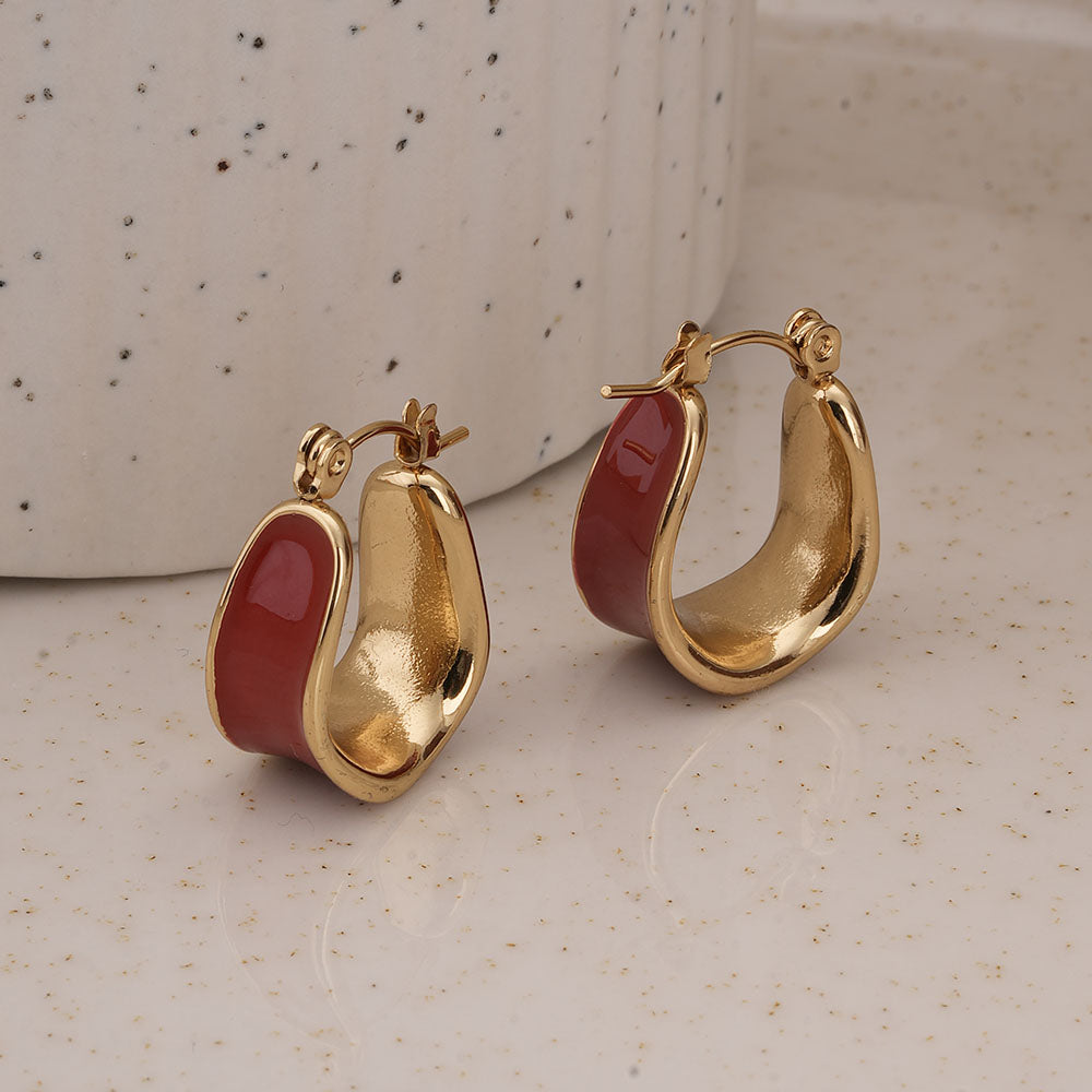 Red Enamel Hoop Earrings