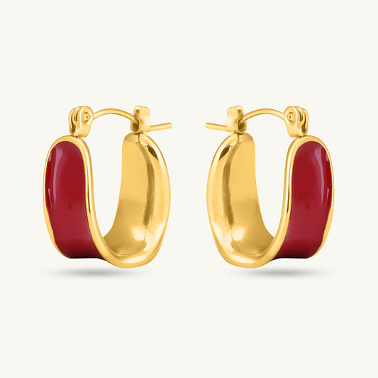Red Enamel Hoop Earrings