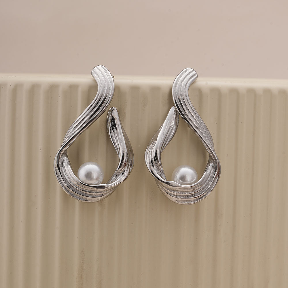 Single Pearl Silver Earrings