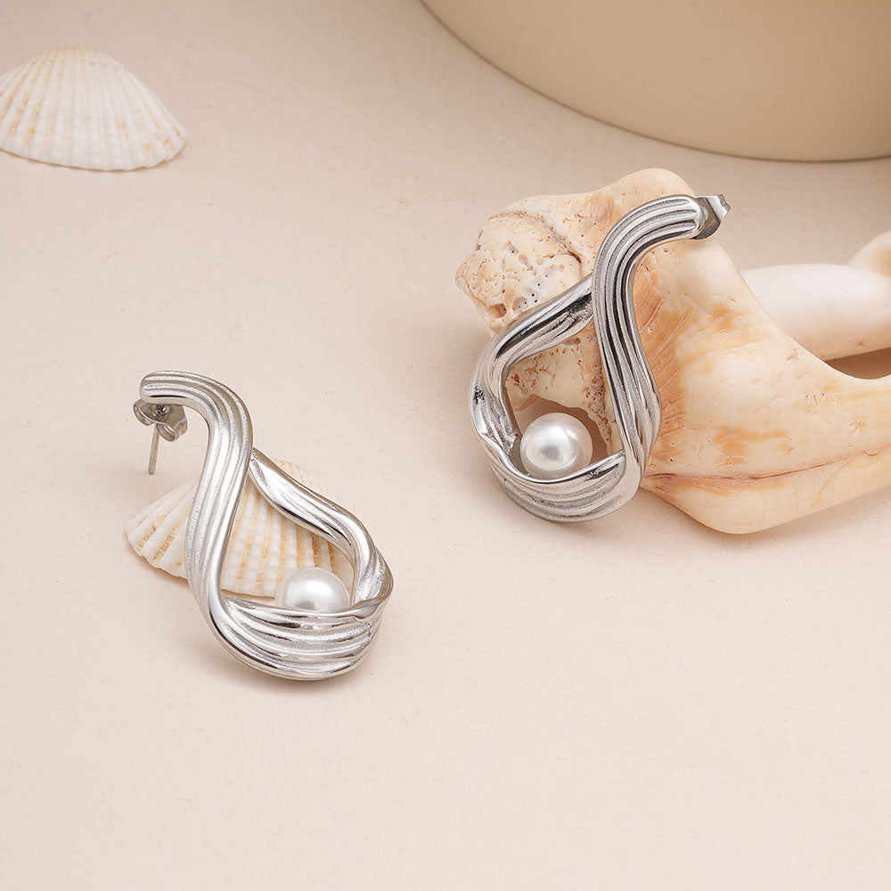 Single Pearl Silver Earrings