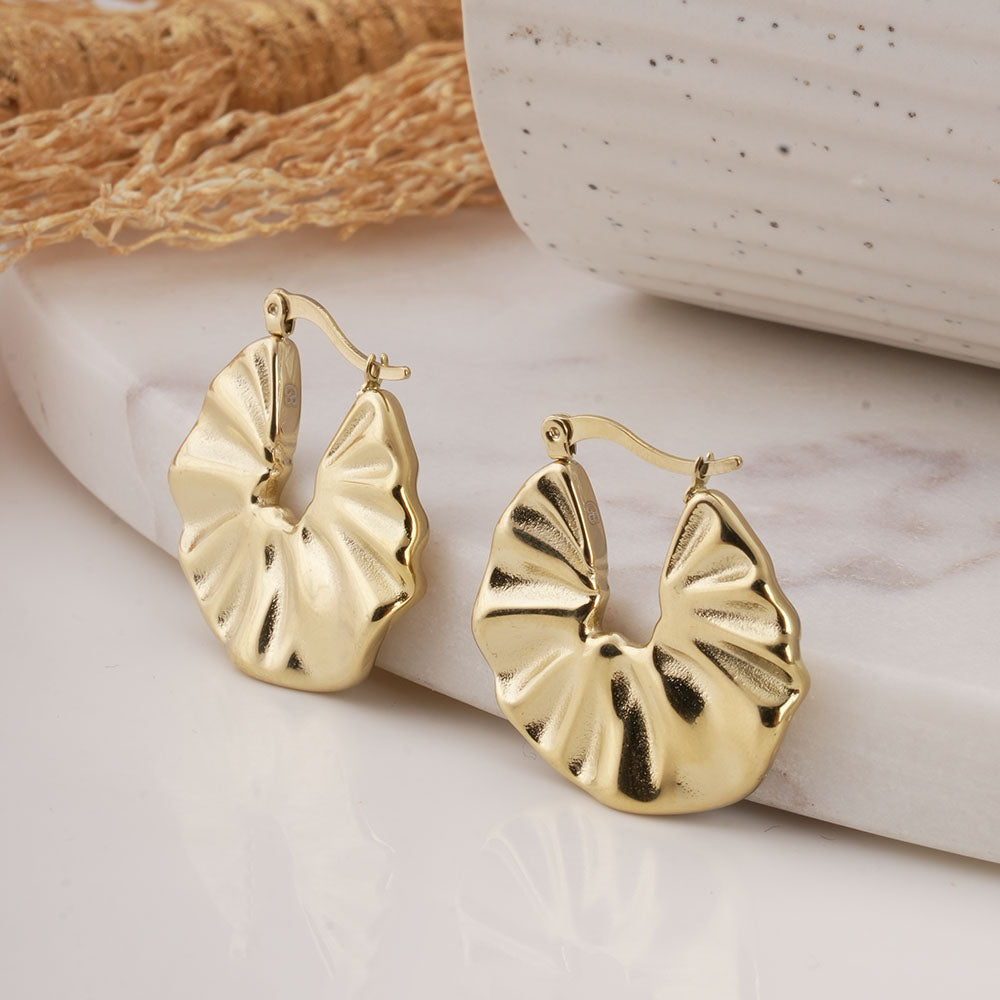 Gold Textured Creole Hoop Earrings