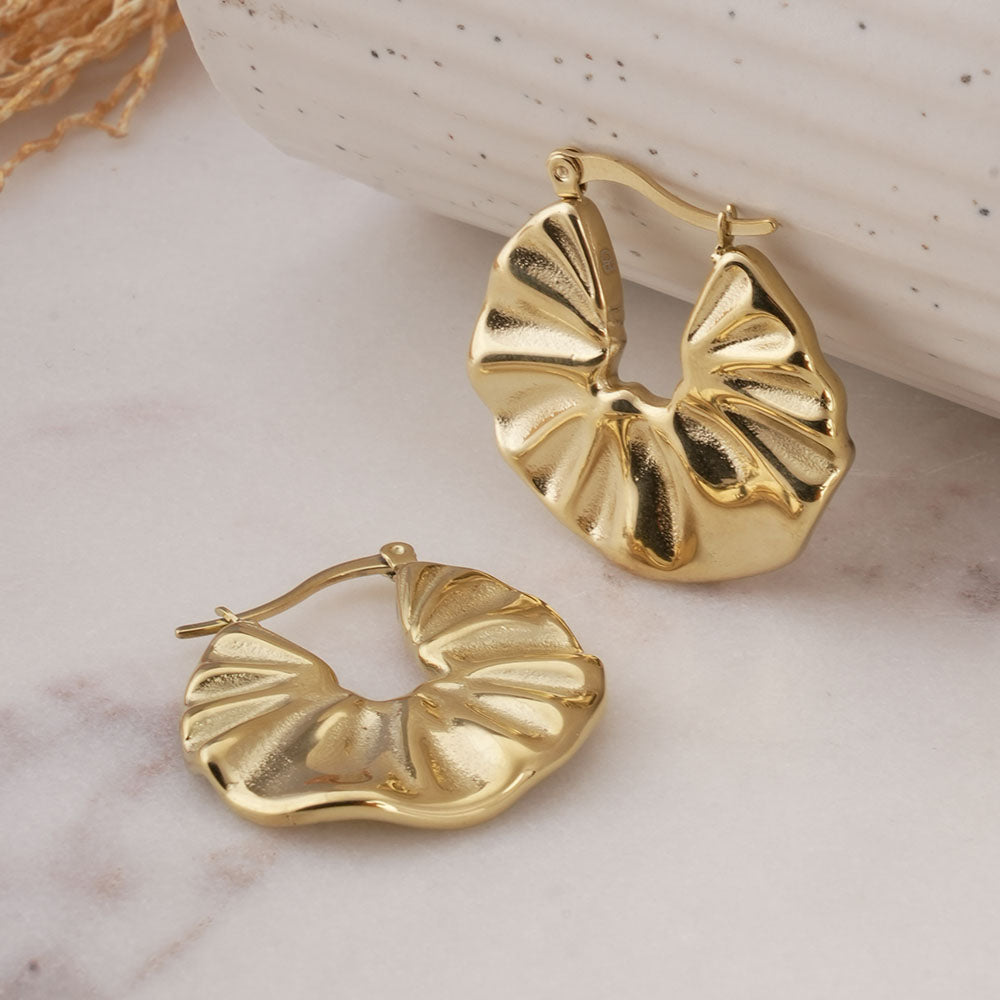 Gold Textured Creole Hoop Earrings