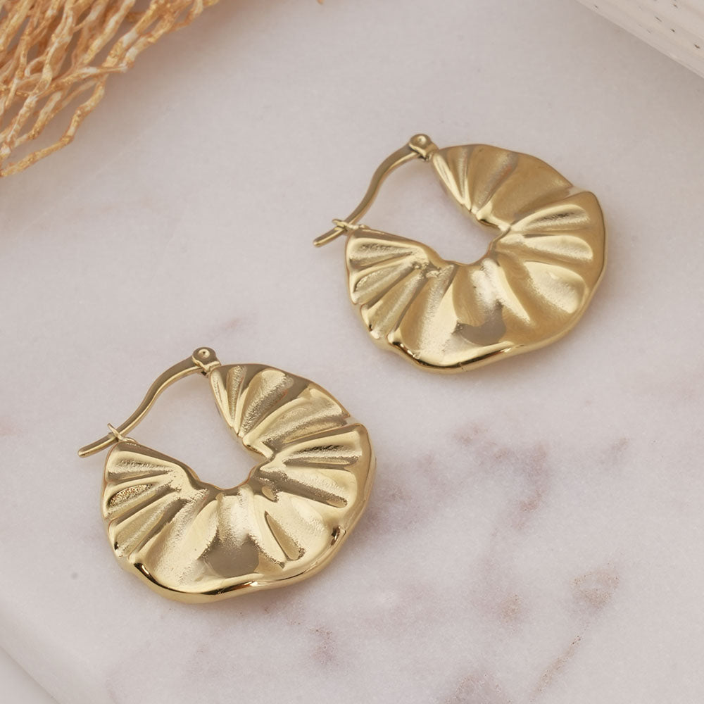 Gold Textured Creole Hoop Earrings