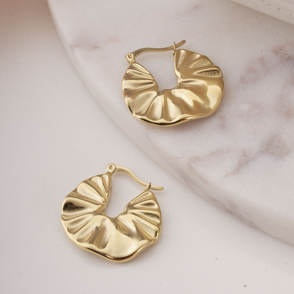 Gold Textured Creole Hoop Earrings